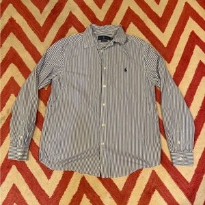 Ralph Lauren Navy and White Striped Button Down Shirt